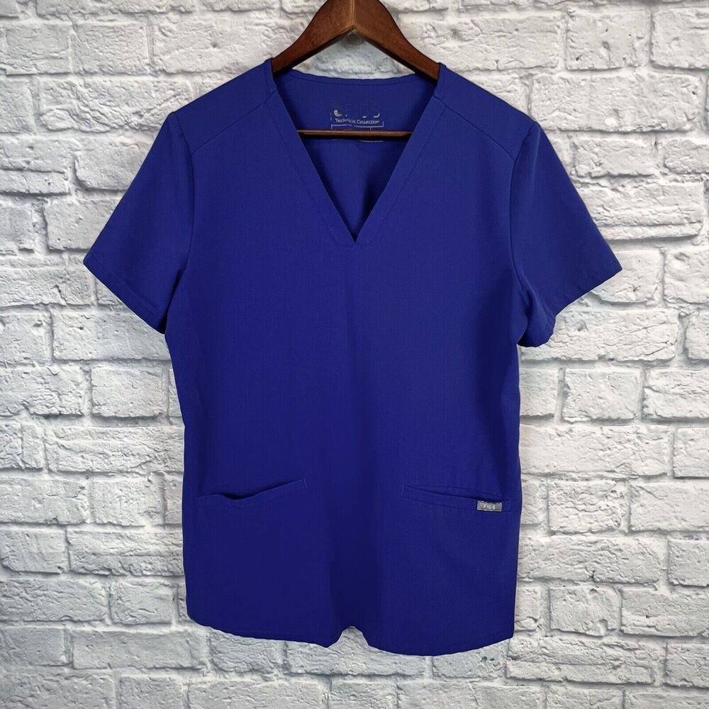 Figs Technical Collection Blue Casma Scrub Top‎ Women Pockets Rayon Size Medium